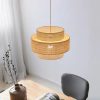 Layered Rattan Pendant Light Boho Drum Lamp Shade Home Office Decor