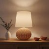 Rattan Table Lamp with Fabric Shade on Living Room Console Table