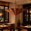 Rattan Wabi Sabi Chandelier Hanging Over Dining Table Restaurant