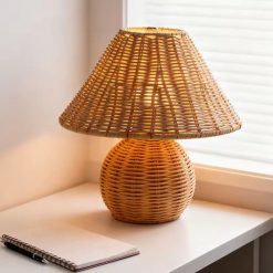 Retro Rattan Desk Lamp Reading Light for Living Room