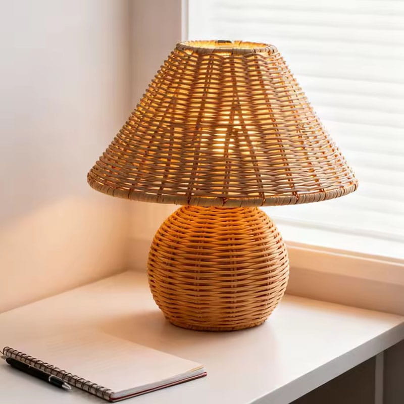 Retro Rattan Desk Lamp Reading Light for Living Room
