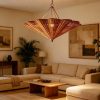 Vintage Rattan Chandelier Wabi Sabi Pendant Light Neutral Living Room