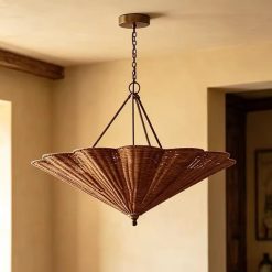 Vintage Rattan Pendant Light with Chain Detail Entryway