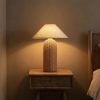 Vintage Wabi Sabi Rattan Table Lamp with Fabric Shade on Bedside Table