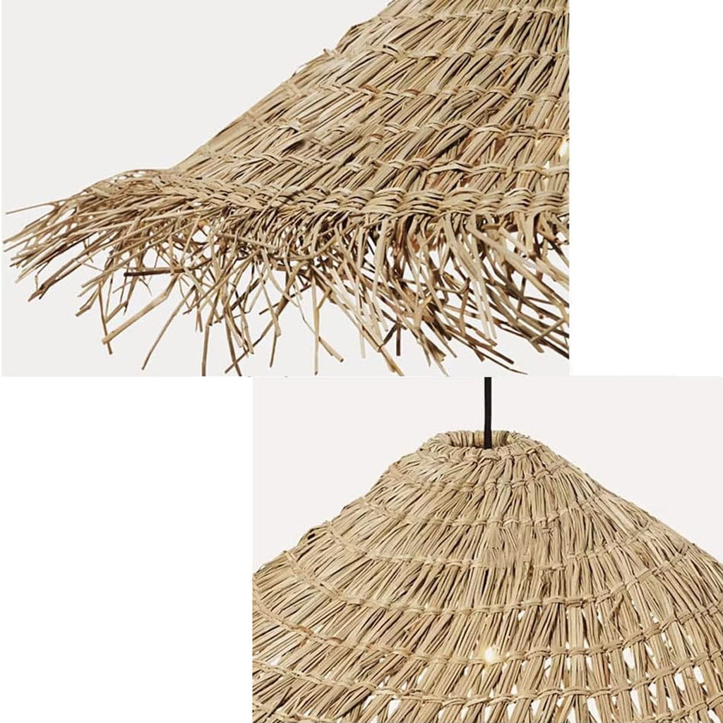 Wabi Sabi Wicker Chandelier Straw Hat Pendant Light Closeup Detail