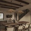 Wabi Sabi Wicker Chandelier Straw Hat Pendant Light Over Dining Table