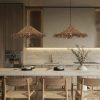 Wabi Sabi Wicker Chandelier Straw Hat Pendant Light Over Kitchen Island