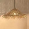 Wabi Sabi Wicker Chandelier Straw Hat Pendant Light Warm Glow Product Photo