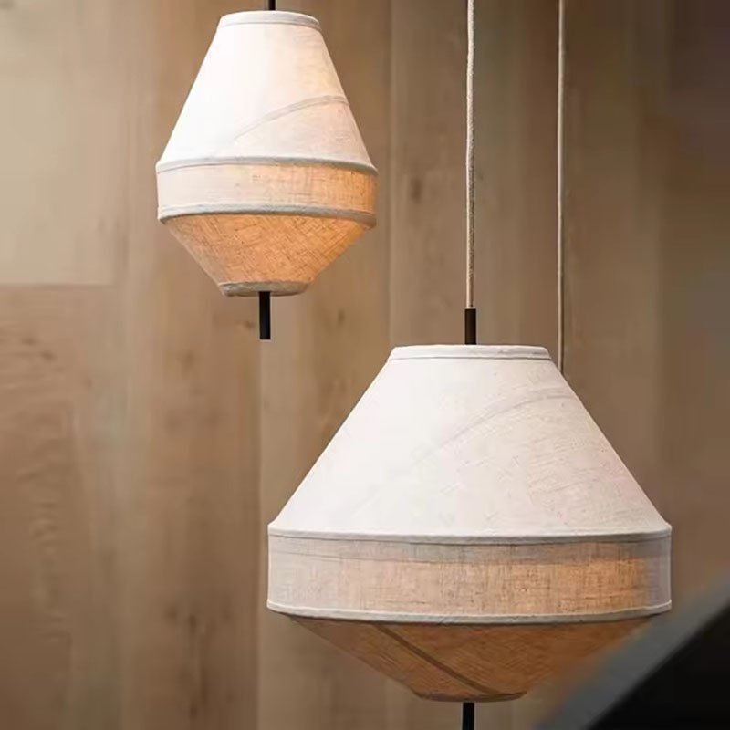 Wabi sabi Cone Shape Fabric Pendant Light Japanese Cloth Chandelier Wood Wall Decor