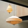 Wabi sabi Two Tone Fabric Pendant Light UFO Lantern in Modern Wood Loft