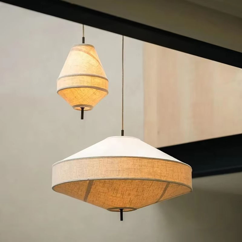 Wabi sabi Two Tone Fabric Pendant Light UFO Lantern in Modern Wood Loft