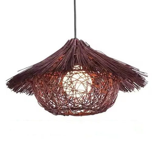 Wicker Straw Hat Pendant Light Coffee Brown Rattan Lamp Shade