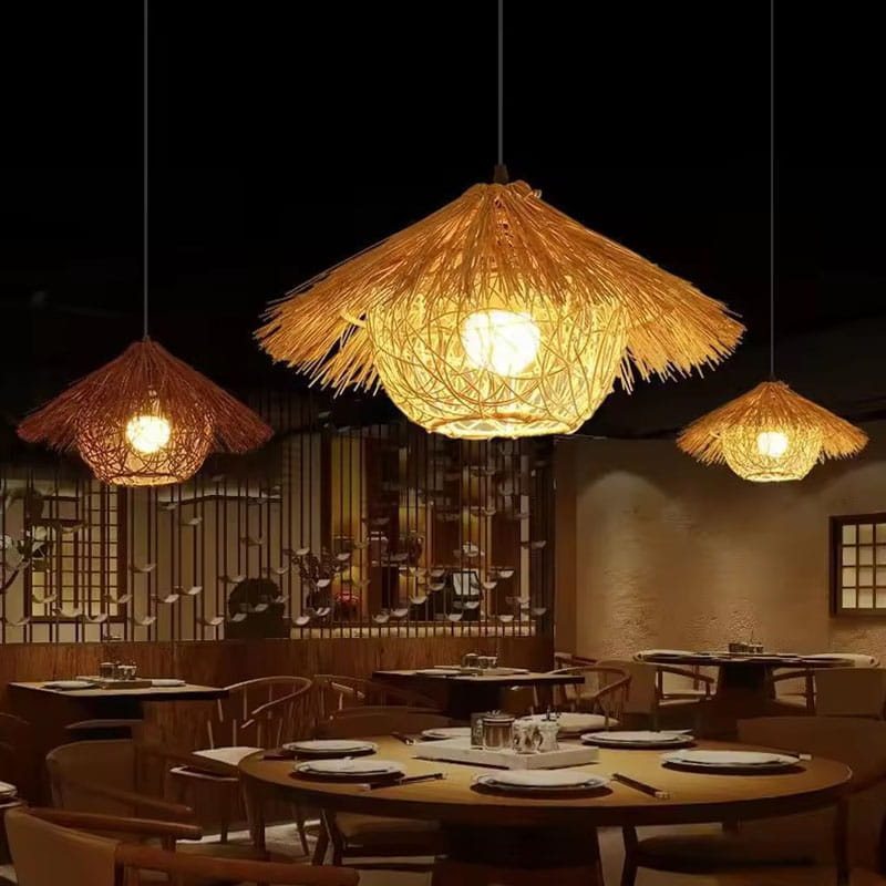 Wicker Straw Hat Pendant Light Multiple Sizes Restaurant Kitchen Island