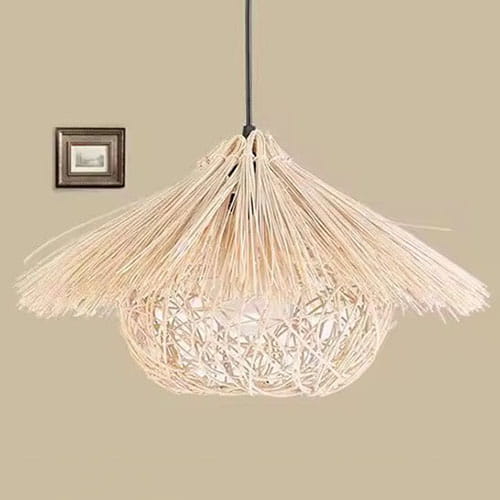 Wicker Straw Hat Pendant Light Natural Beige Rattan Lamp Shade