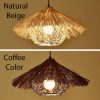 Wicker Straw Hat Pendant Light Natural Beige vs Coffee Color Comparison
