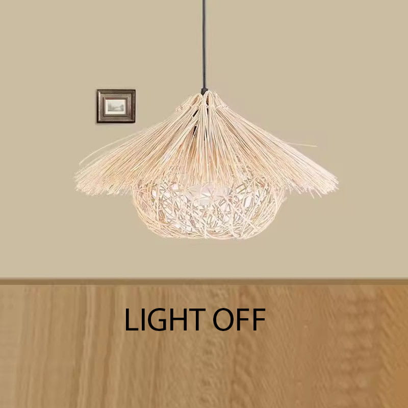 Wicker Straw Hat Pendant Light Off Natural Rattan Ceiling Lamp