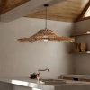 Wicker Straw Hat Pendant Light Wabi Sabi Lampshade Modern Kitchen Island