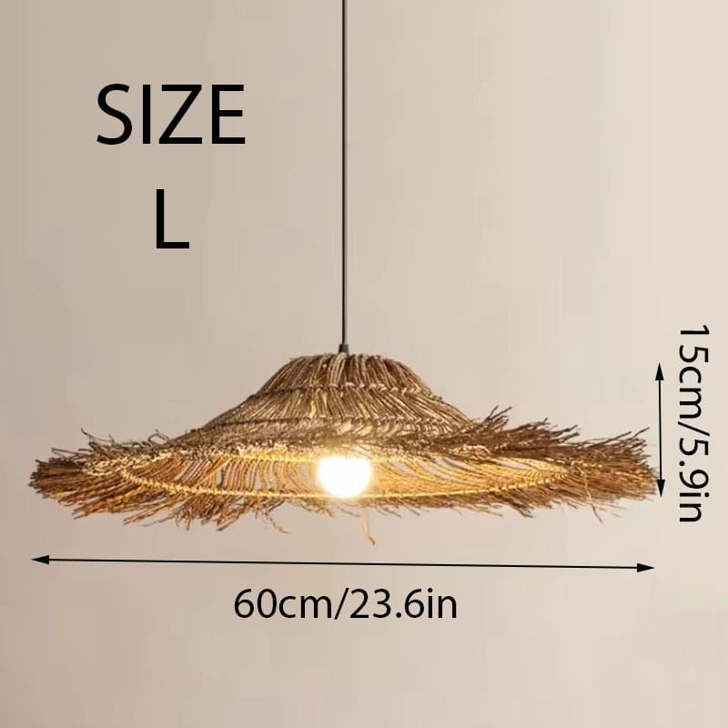 Wicker Straw Hat Pendant Light Wabi Sabi Lampshade Size L 60cm