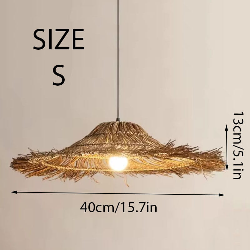 Wicker Straw Hat Pendant Light Wabi Sabi Lampshade Size S 40cm