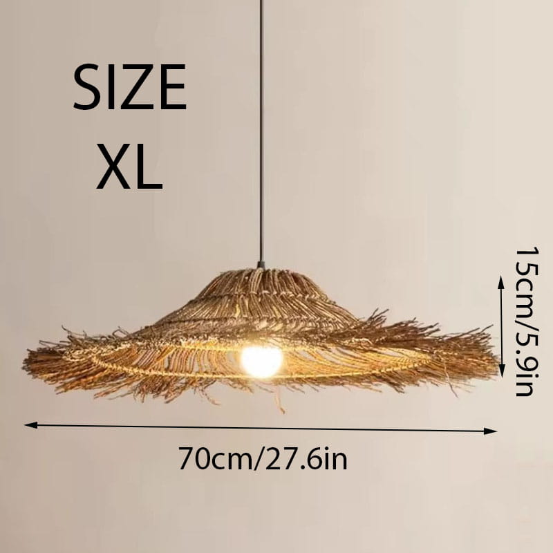 Wicker Straw Hat Pendant Light Wabi Sabi Lampshade Size XL 70cm