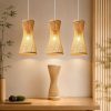 Woven Bamboo Pendant Lamps Japanese Style Weaving Lampshade Table Lamp Set