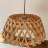 Close Up of Handcrafted Interlocking Wood Panels on Nordic Geometric Dome Pendant Light