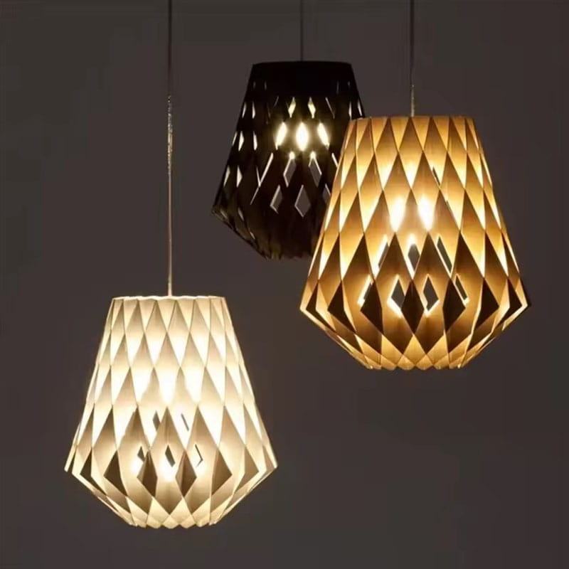 Geometric Wood Pendant Light Color Options