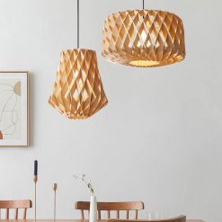 Geometric Wood Pendant Light Handmade Wooden Lampshade