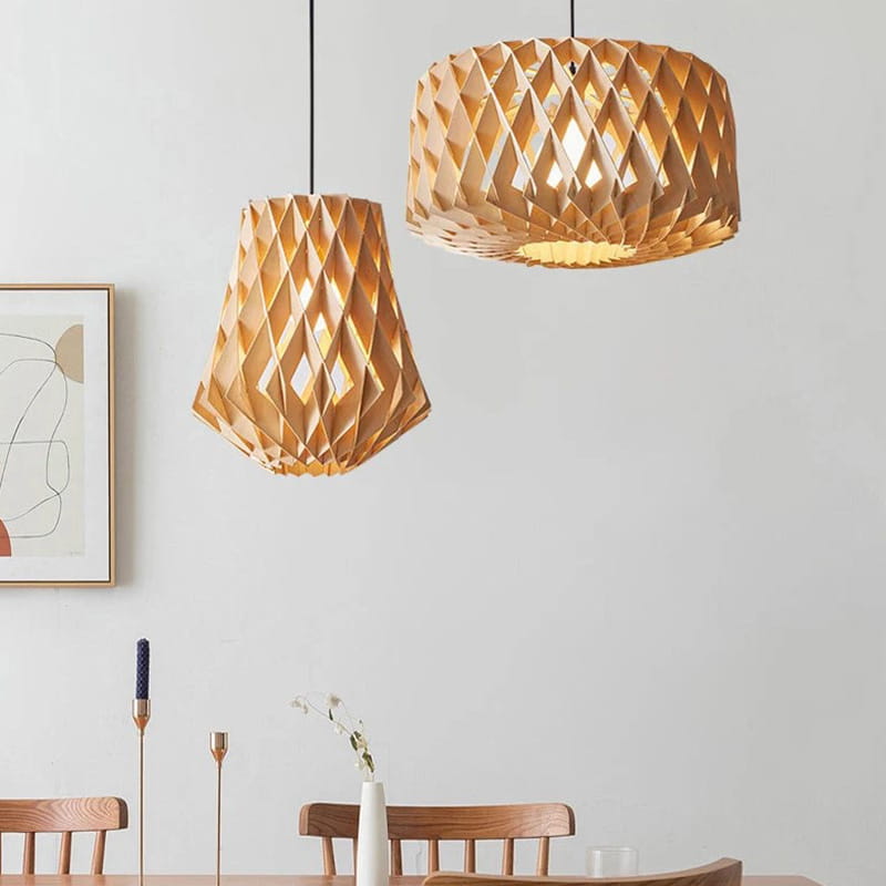 Geometric Wood Pendant Light Handmade Wooden Lampshade