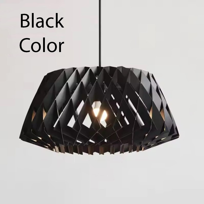 Nordic Geometric Wood Dome Pendant Light in Matte Black Color