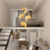 Wood Shell Shape Pendant Light Cluster in Modern Loft Apartment