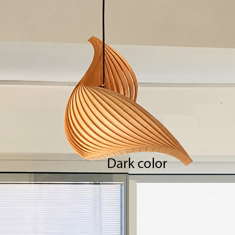 Wood Shell Shape Pendant Light Dark Wood Color